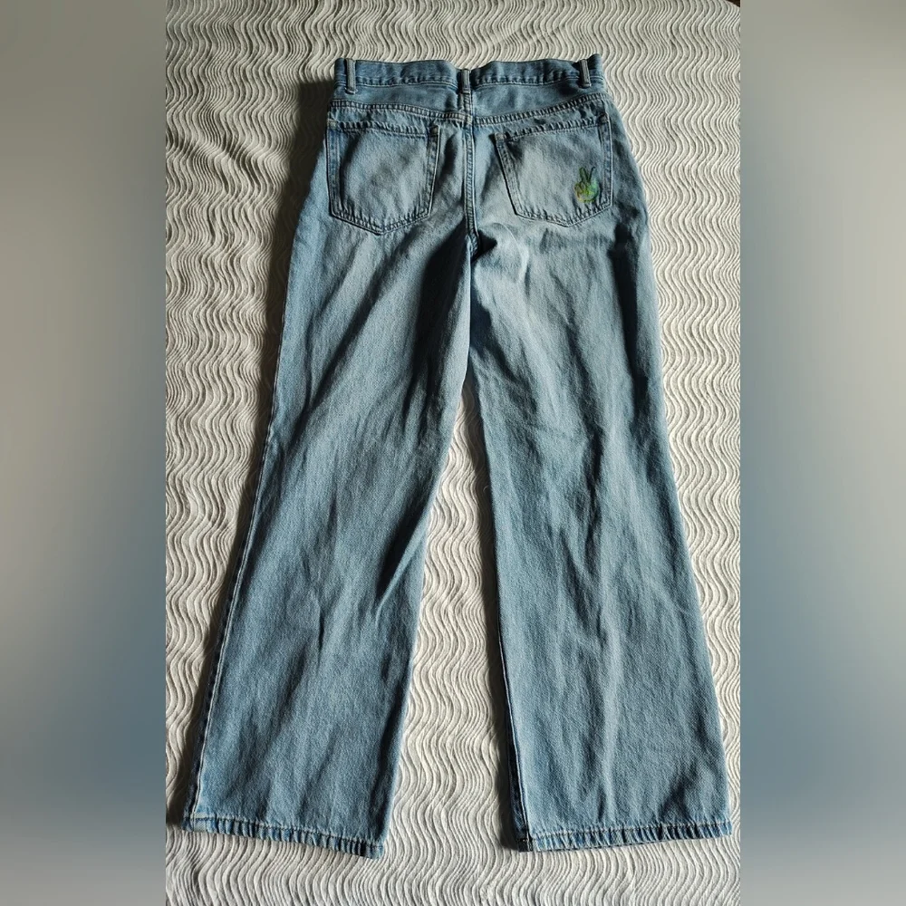 Sugar And Jade Wide Leg Jeans Size 16 Light Blue Girls Emoji Print Destroyed